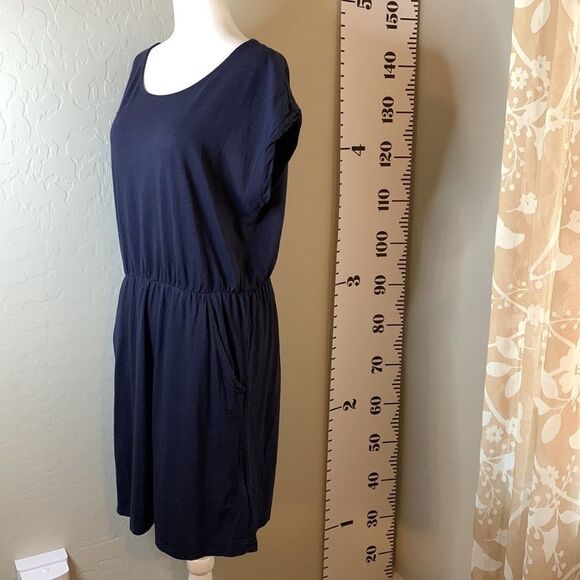 H&M navy blue casual dress summer sleeveless front pockets elastic waist MEDIUM - Picture 2 of 13
